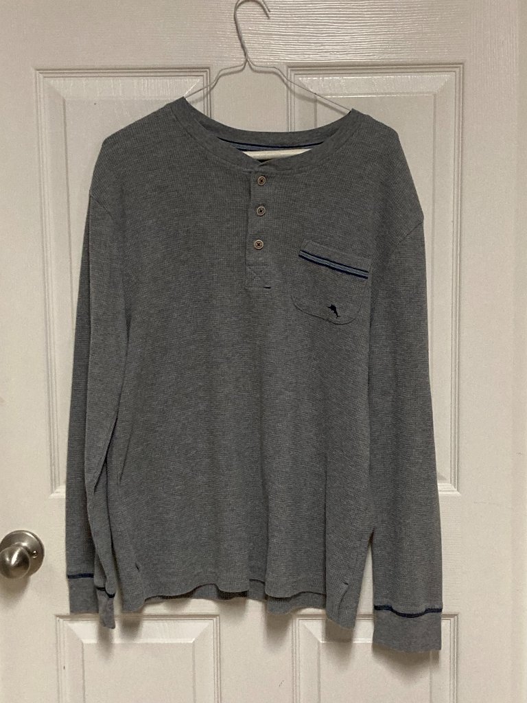 Men's Casual Pullover Shirt By Tommy Bahama Long Sleeve Gray No Tag Sze Med-Lrge